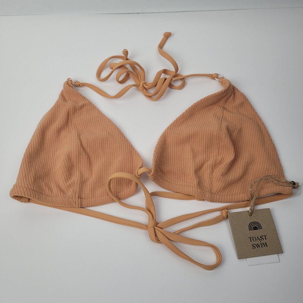 NEW FREE PEOPLE TOAST SWIM Tie Tri Top Dusty Coral Rib Sz XL NWT